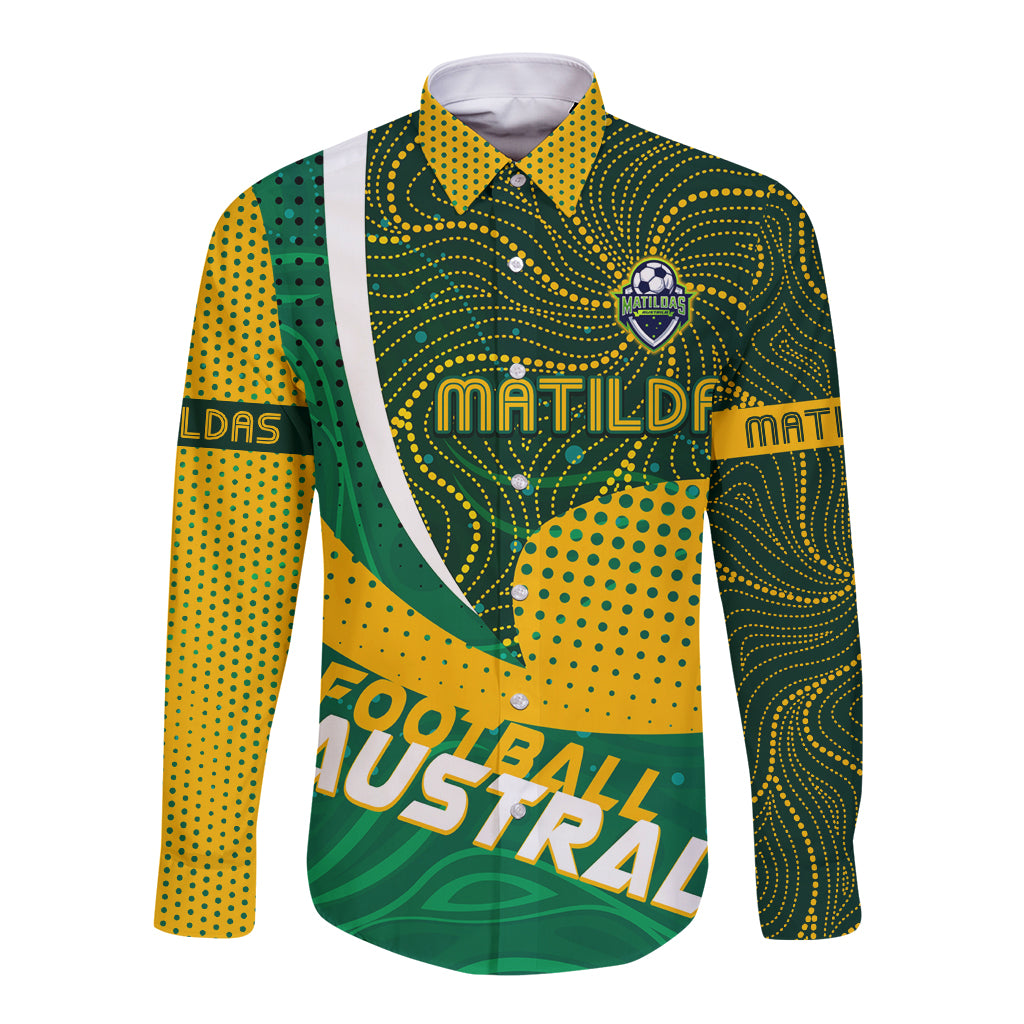 Personalised Matildas Australia Soccer Long Sleeve Button Shirt Aboriginal Dot Painting