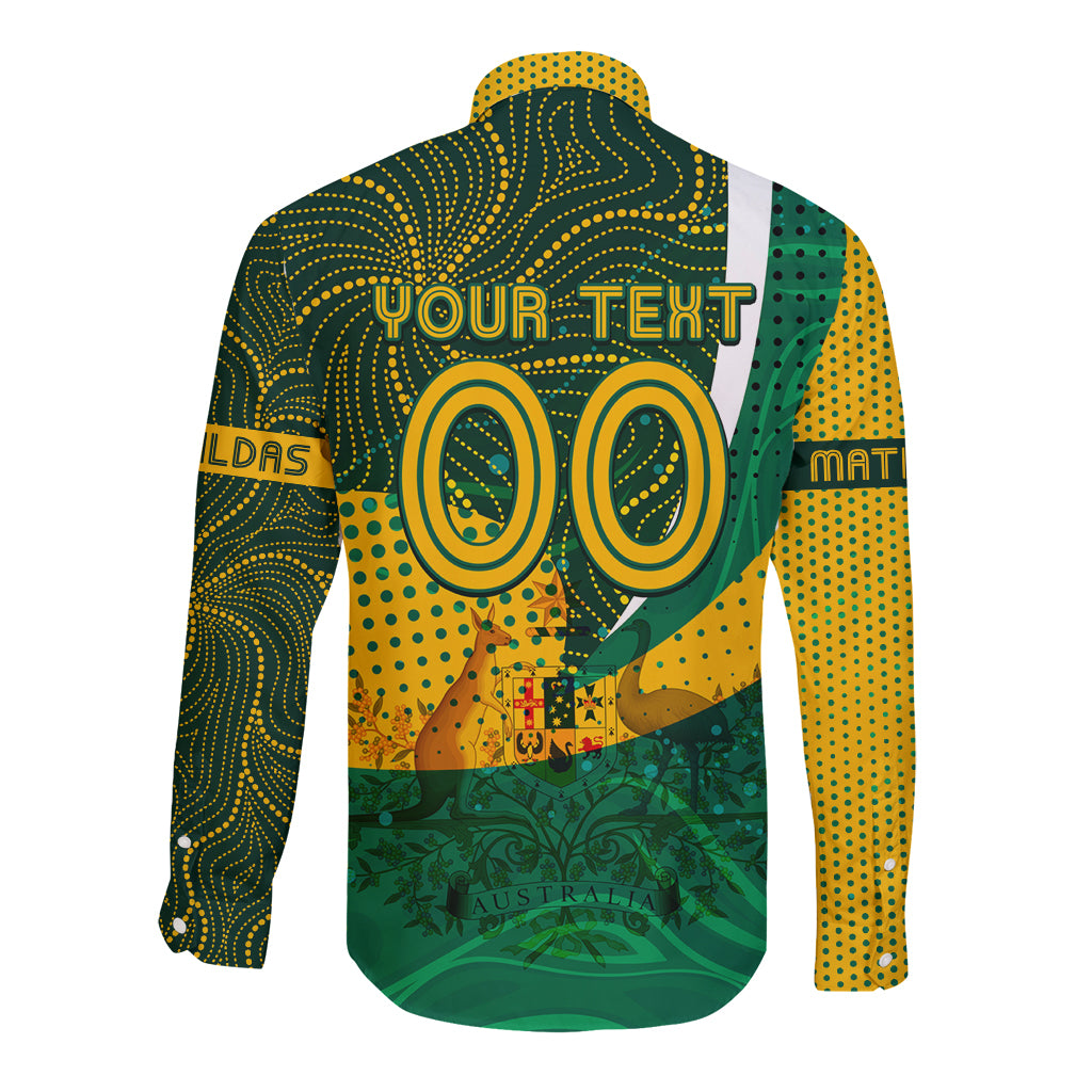 Personalised Matildas Australia Soccer Long Sleeve Button Shirt Aboriginal Dot Painting