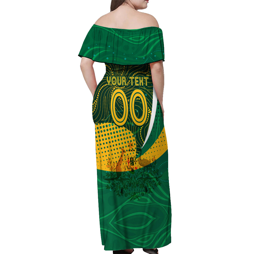 Personalised Matildas Australia Soccer Off Shoulder Maxi Dress Aboriginal Dot Painting