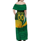 Personalised Matildas Australia Soccer Off Shoulder Maxi Dress Aboriginal Dot Painting