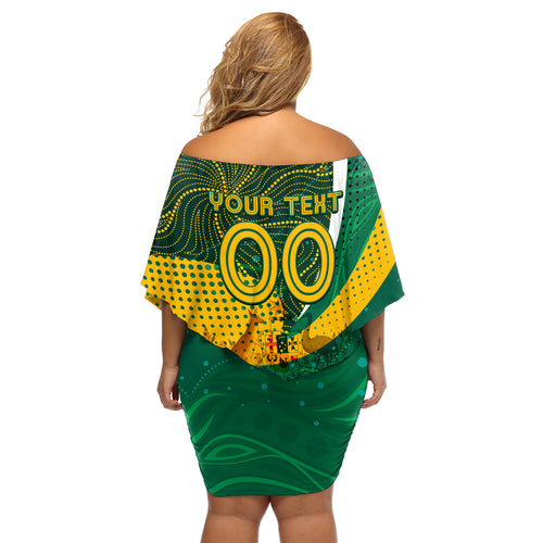 Personalised Matildas Australia Soccer Off Shoulder Short Dress Aboriginal Dot Painting