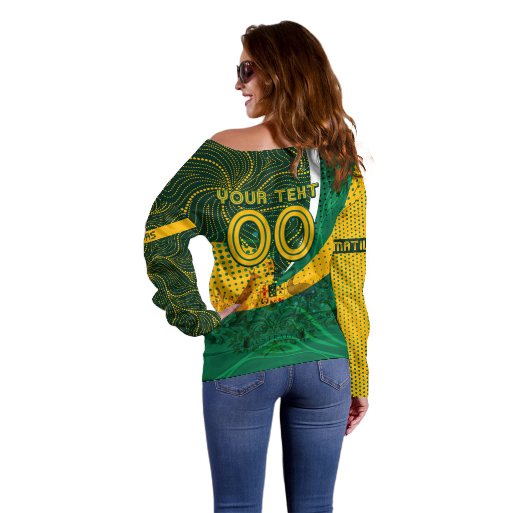 Personalised Matildas Australia Soccer Off Shoulder Sweater Aboriginal Dot Painting