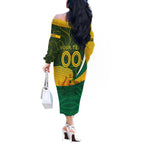 Personalised Matildas Australia Soccer Off The Shoulder Long Sleeve Dress Aboriginal Dot Painting