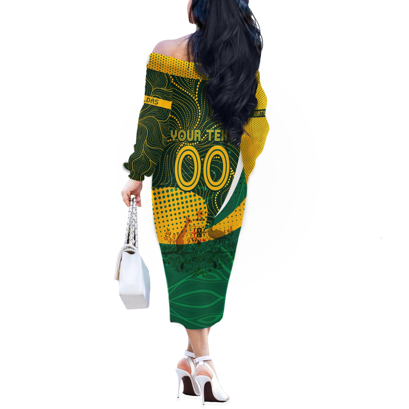 Personalised Matildas Australia Soccer Off The Shoulder Long Sleeve Dress Aboriginal Dot Painting