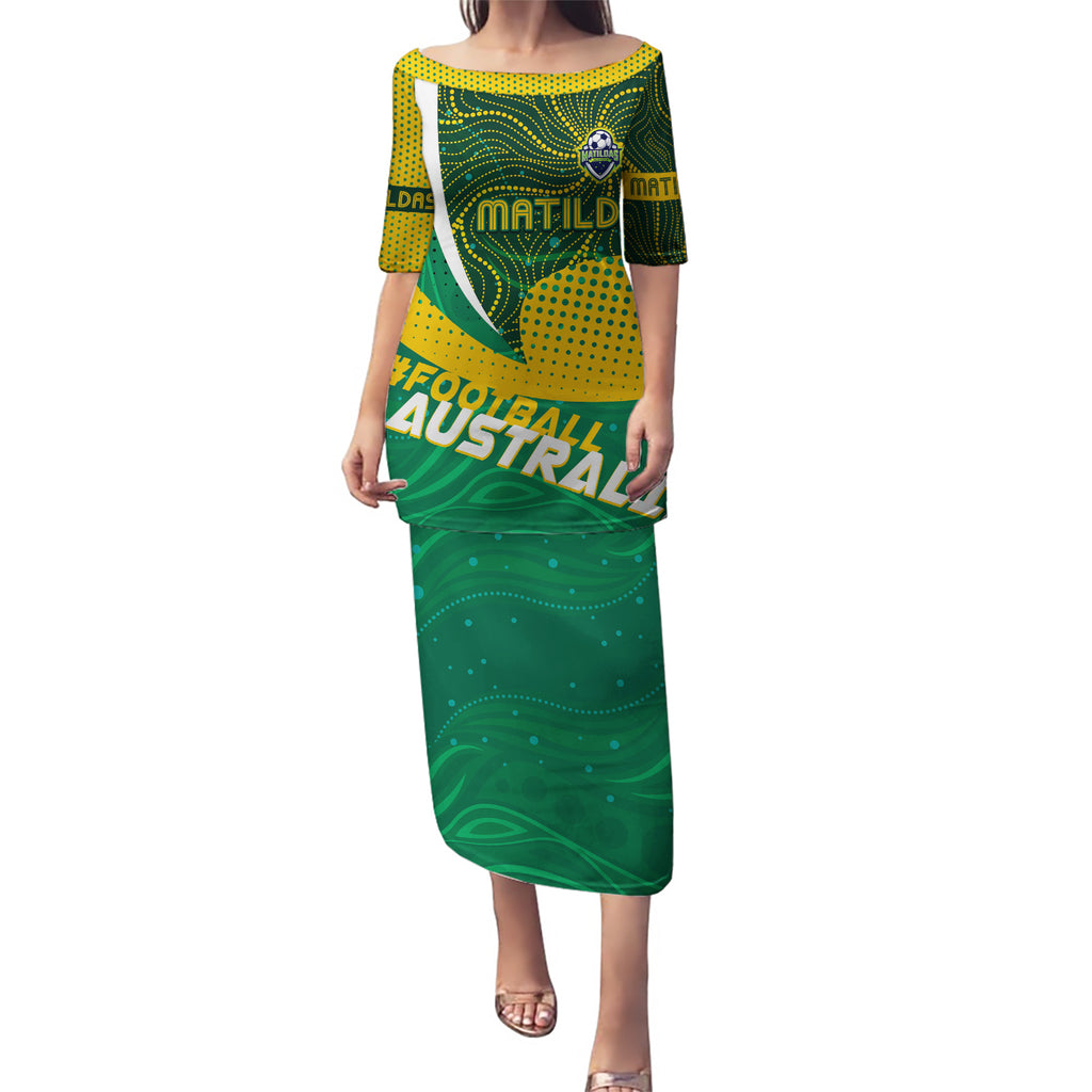Personalised Matildas Australia Soccer Puletasi Aboriginal Dot Painting