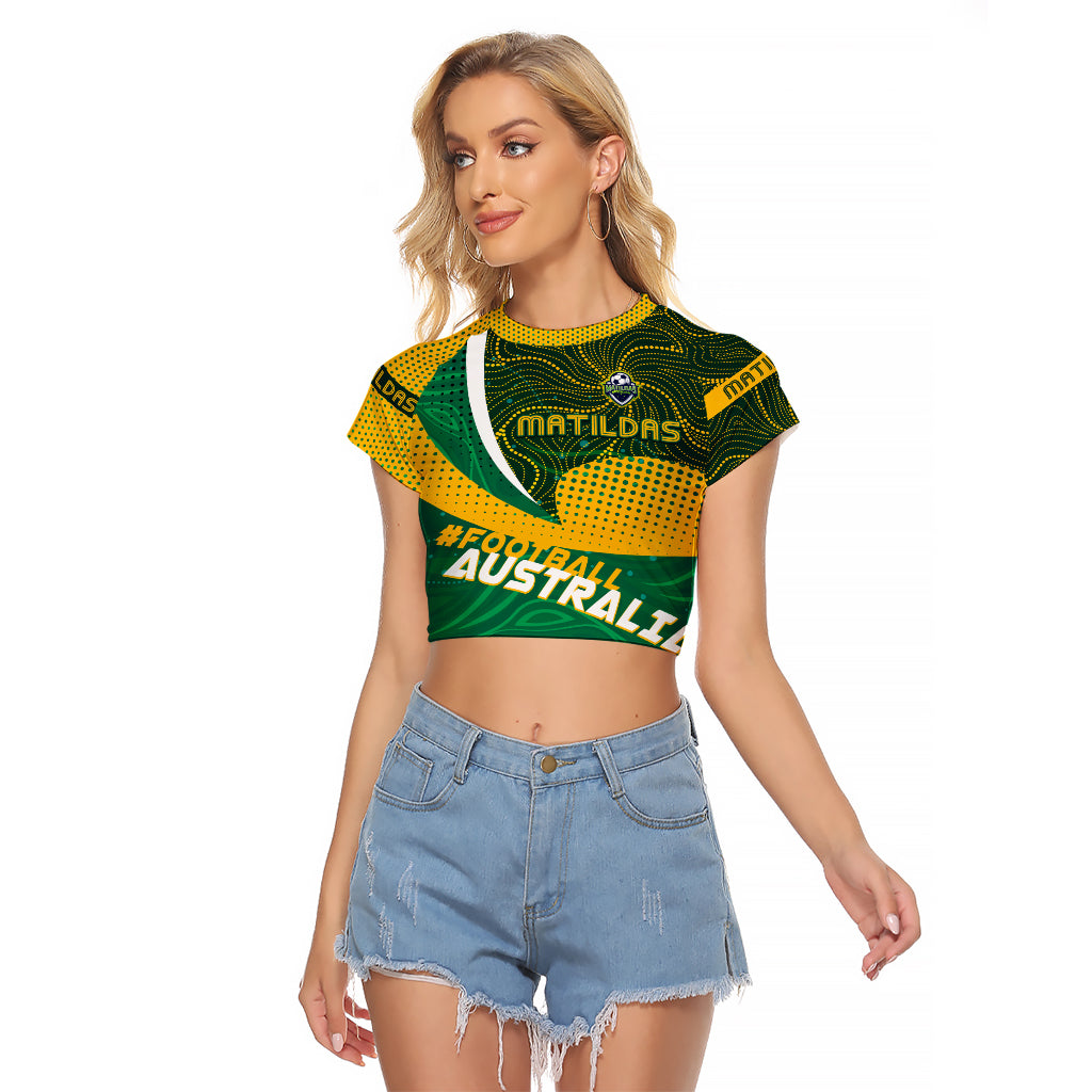 Personalised Matildas Australia Soccer Raglan Cropped T Shirt Aboriginal Dot Painting
