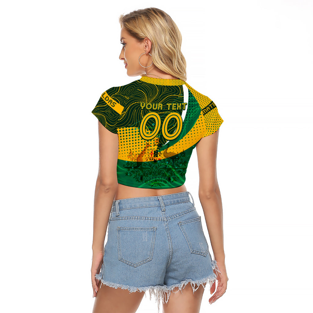 Personalised Matildas Australia Soccer Raglan Cropped T Shirt Aboriginal Dot Painting