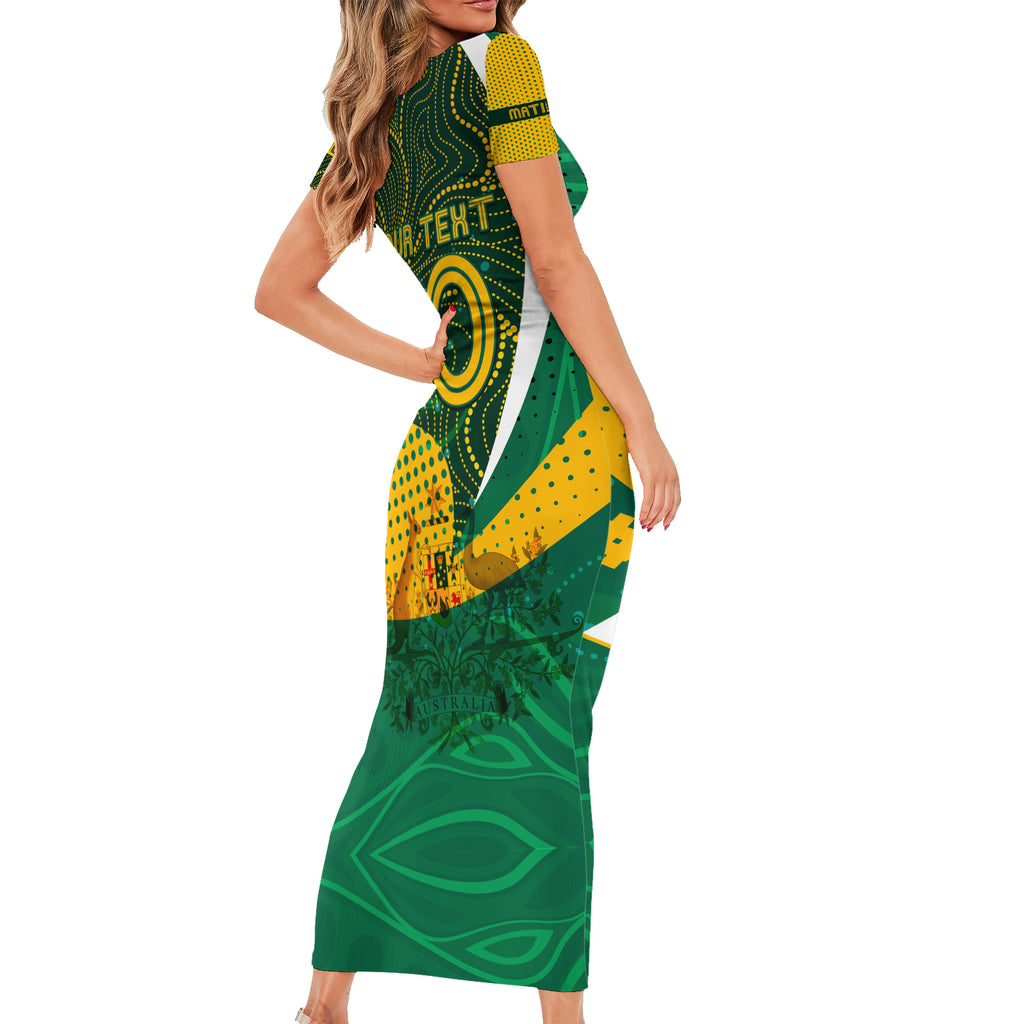 Personalised Matildas Australia Soccer Short Sleeve Bodycon Dress Aboriginal Dot Painting