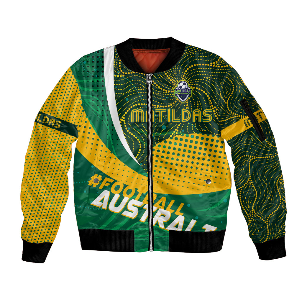 Personalised Matildas Australia Soccer Sleeve Zip Bomber Jacket Aboriginal Dot Painting