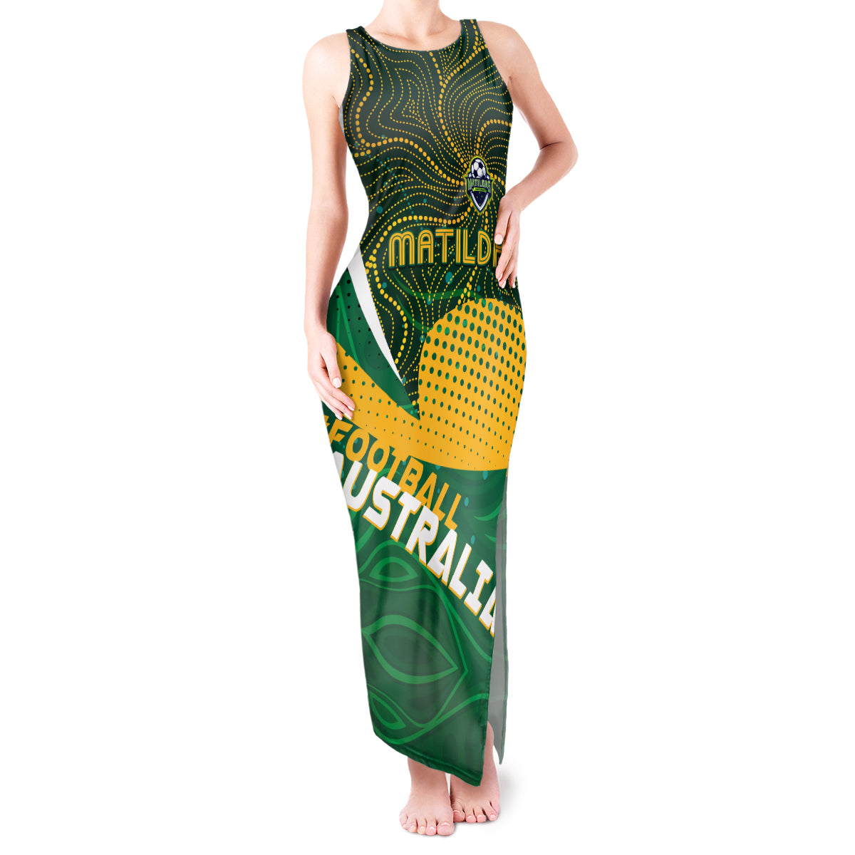 Personalised Matildas Australia Soccer Tank Maxi Dress Aboriginal Dot Painting
