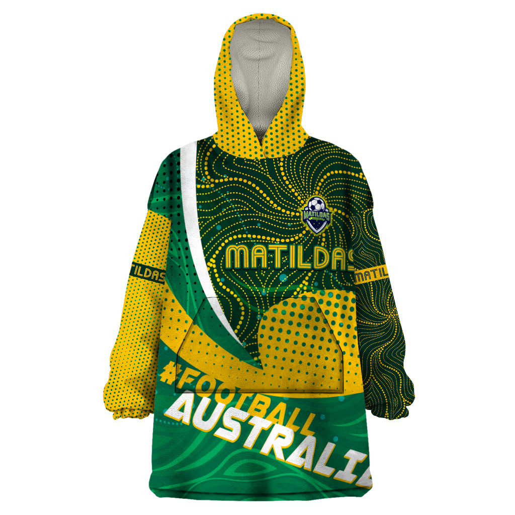 Personalised Matildas Australia Soccer Wearable Blanket Hoodie Aboriginal Dot Painting