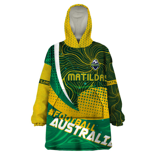 Personalised Matildas Australia Soccer Wearable Blanket Hoodie Aboriginal Dot Painting
