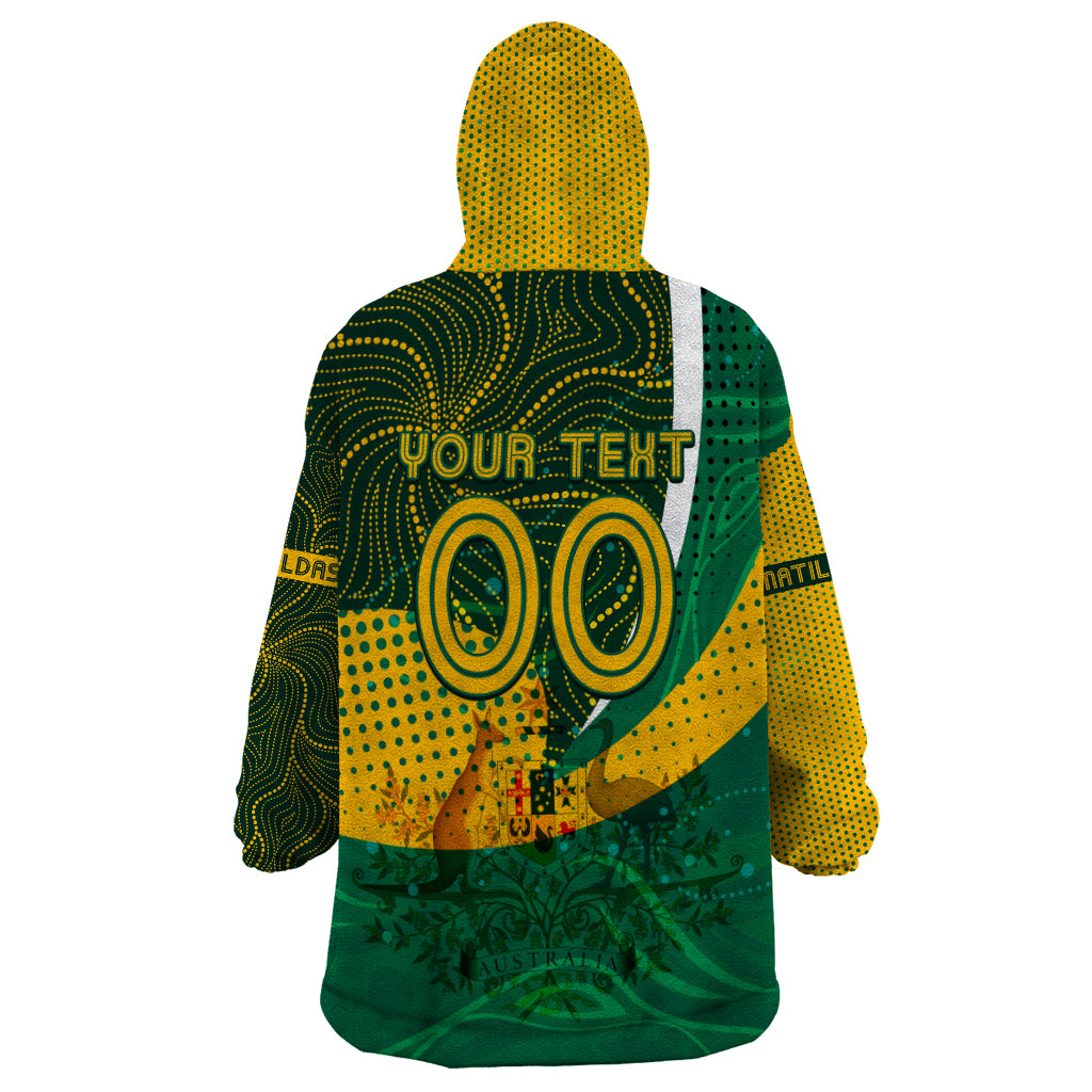 Personalised Matildas Australia Soccer Wearable Blanket Hoodie Aboriginal Dot Painting