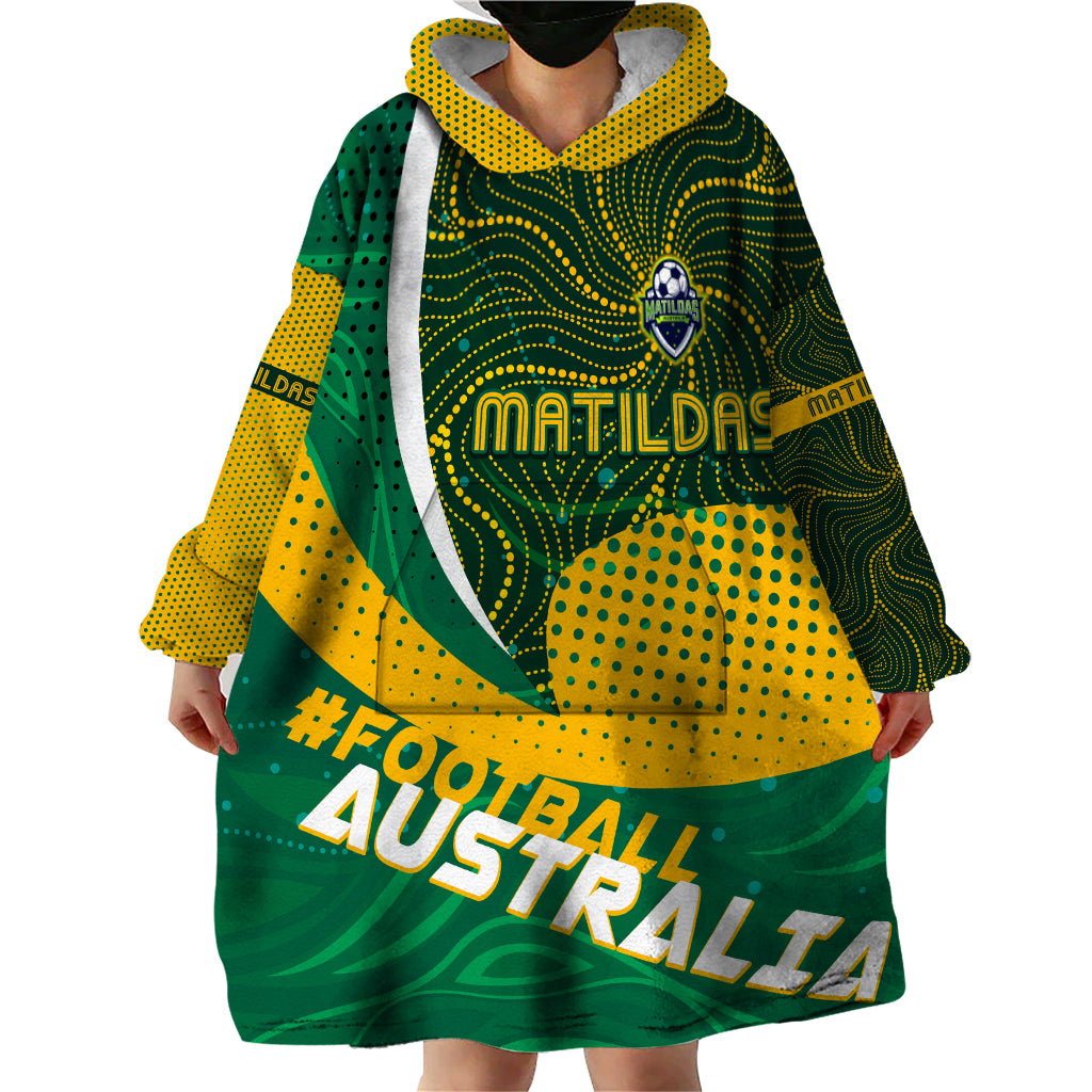 Personalised Matildas Australia Soccer Wearable Blanket Hoodie Aboriginal Dot Painting