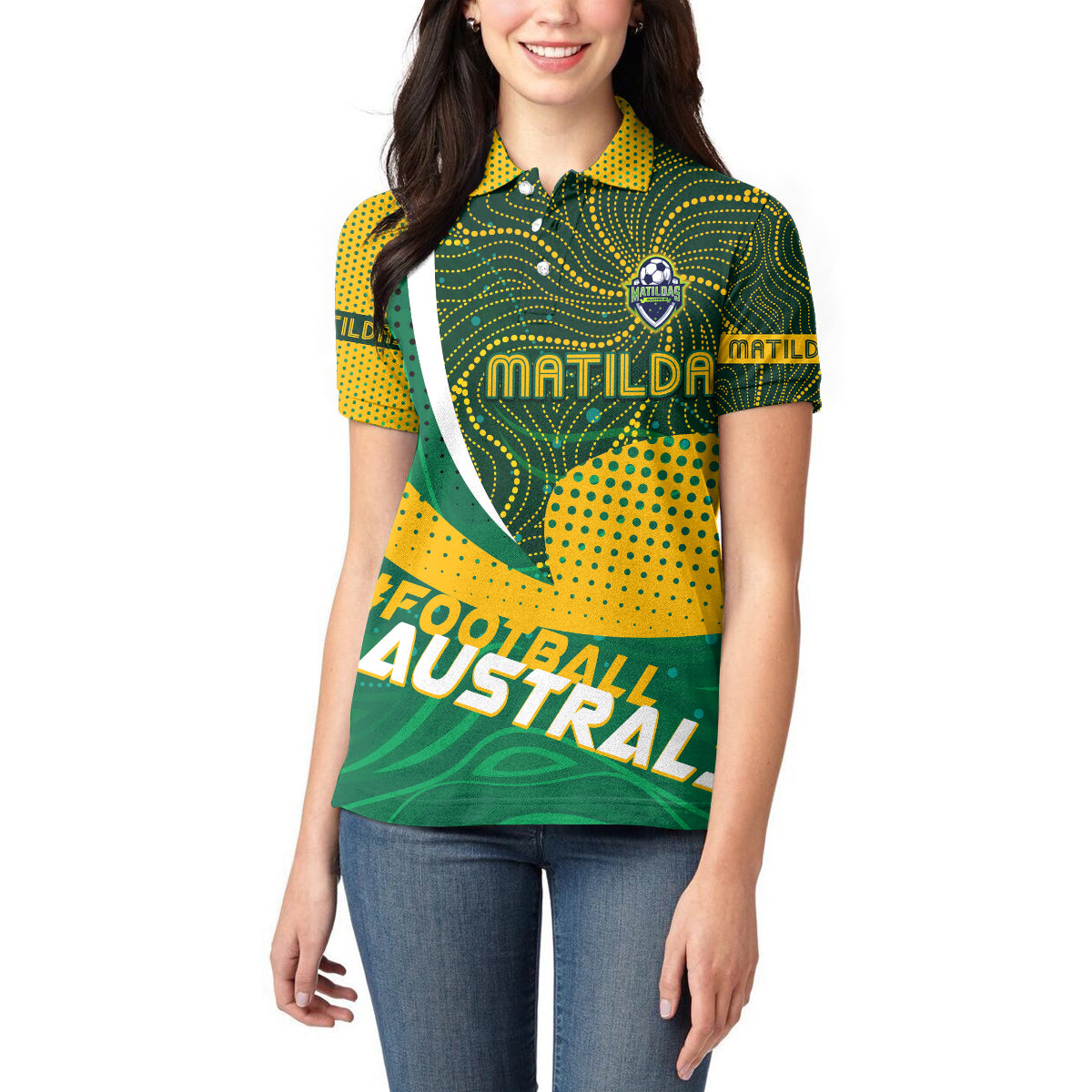 Personalised Matildas Australia Soccer Women Polo Shirt Aboriginal Dot Painting