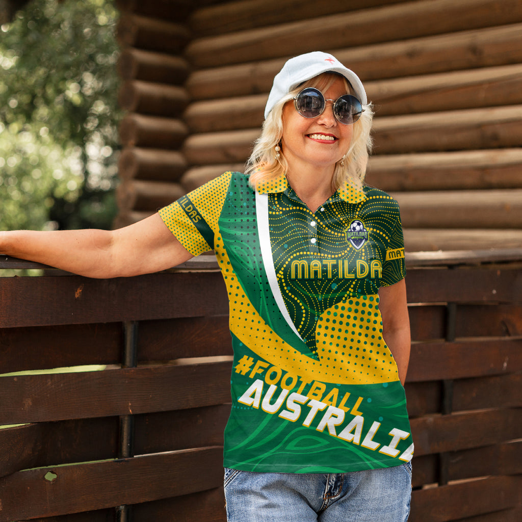 Personalised Matildas Australia Soccer Women Polo Shirt Aboriginal Dot Painting
