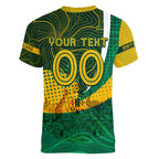 Personalised Matildas Australia Soccer Women V-Neck T-Shirt Aboriginal Dot Painting