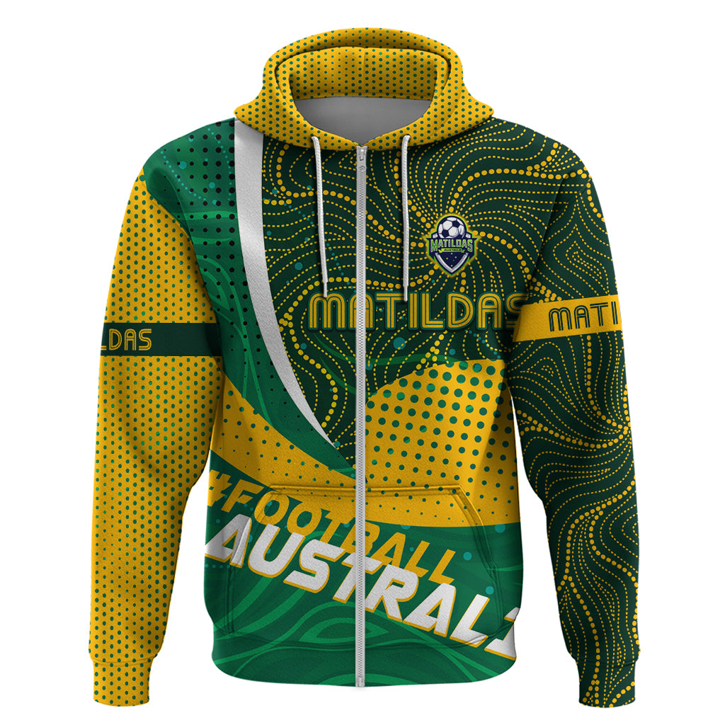 Personalised Matildas Australia Soccer Zip Hoodie Aboriginal Dot Painting