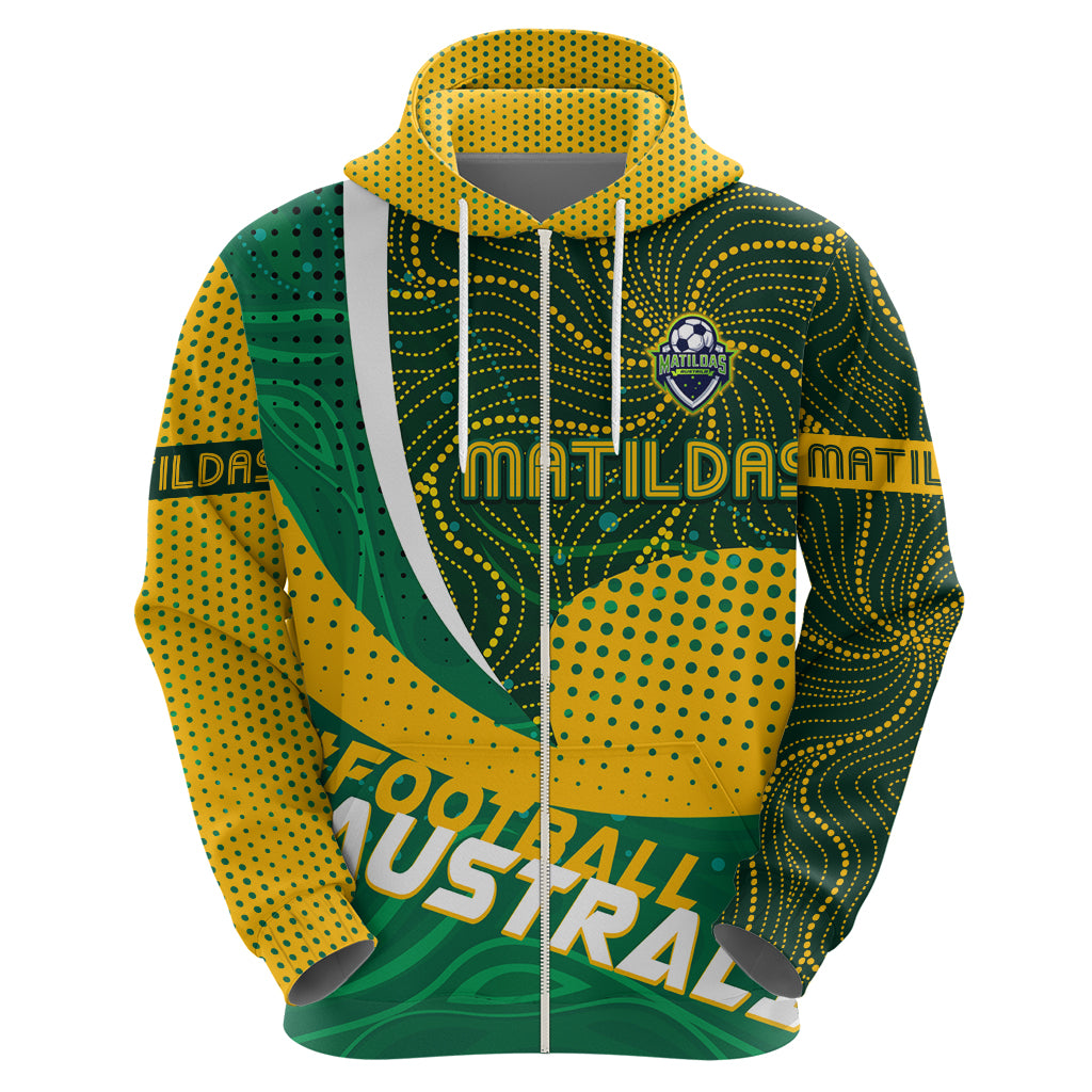 Personalised Matildas Australia Soccer Zip Hoodie Aboriginal Dot Painting