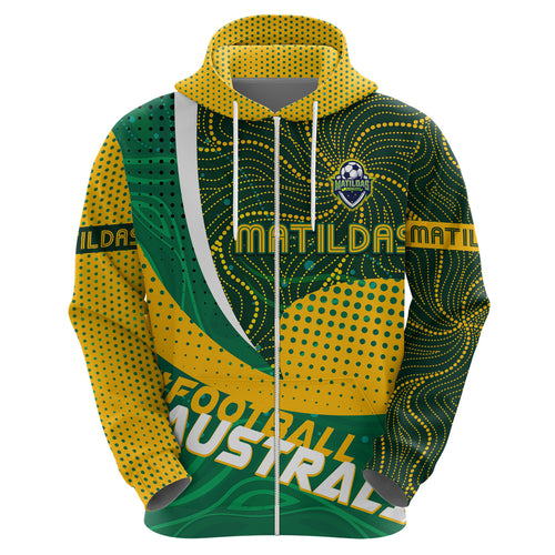 Personalised Matildas Australia Soccer Zip Hoodie Aboriginal Dot Painting