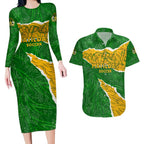 Personalised Matildas Couples Matching Long Sleeve Bodycon Dress and Hawaiian Shirt Australia Soccer Fingerprint
