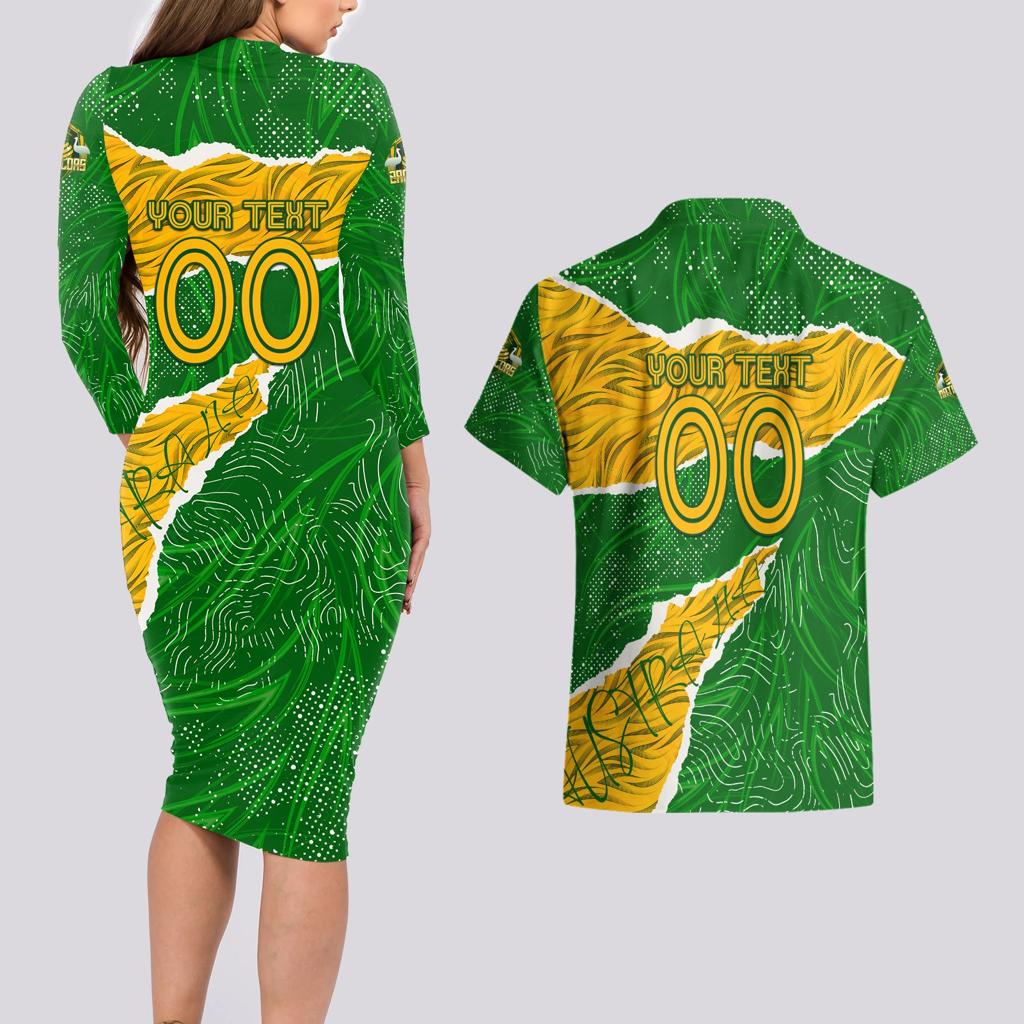 Personalised Matildas Couples Matching Long Sleeve Bodycon Dress and Hawaiian Shirt Australia Soccer Fingerprint