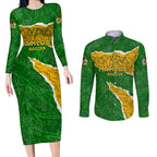 Personalised Matildas Couples Matching Long Sleeve Bodycon Dress and Long Sleeve Button Shirt Australia Soccer Fingerprint