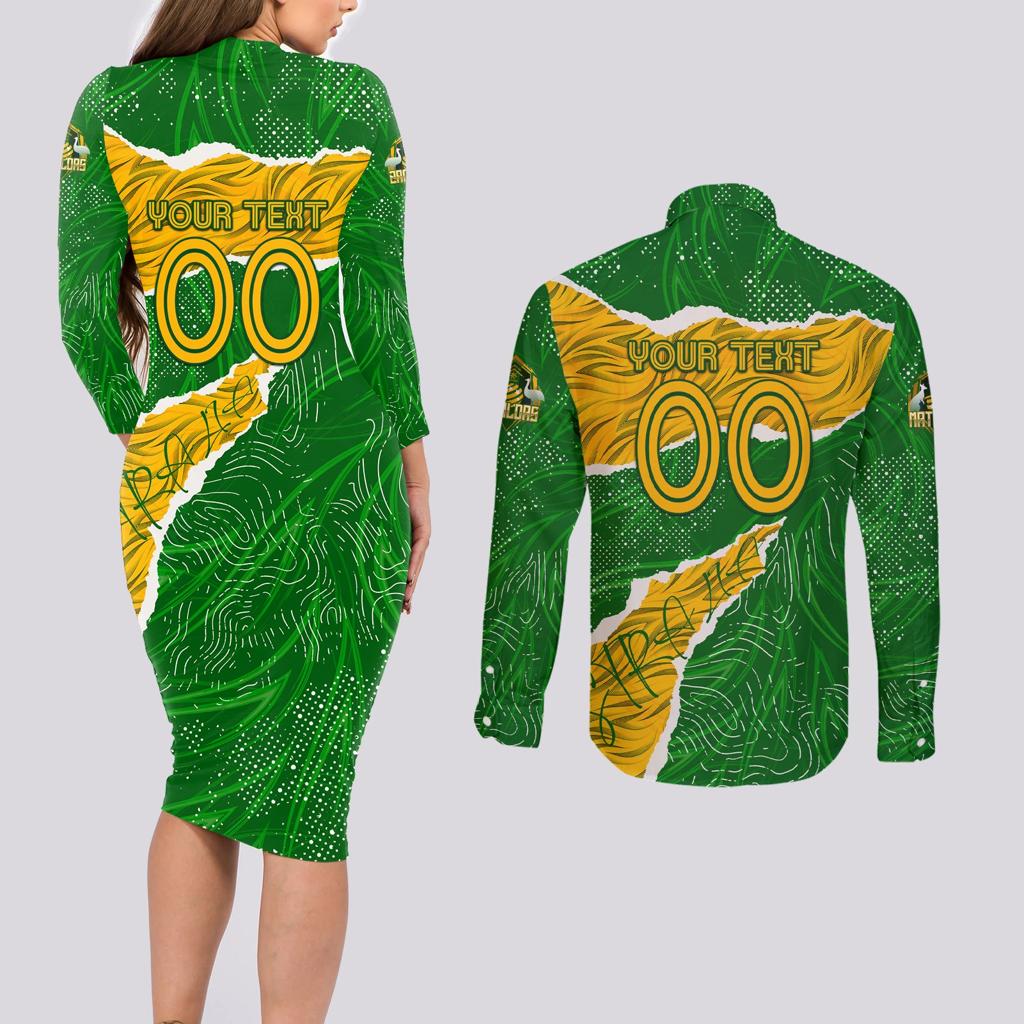 Personalised Matildas Couples Matching Long Sleeve Bodycon Dress and Long Sleeve Button Shirt Australia Soccer Fingerprint