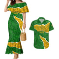 Personalised Matildas Couples Matching Mermaid Dress and Hawaiian Shirt Australia Soccer Fingerprint