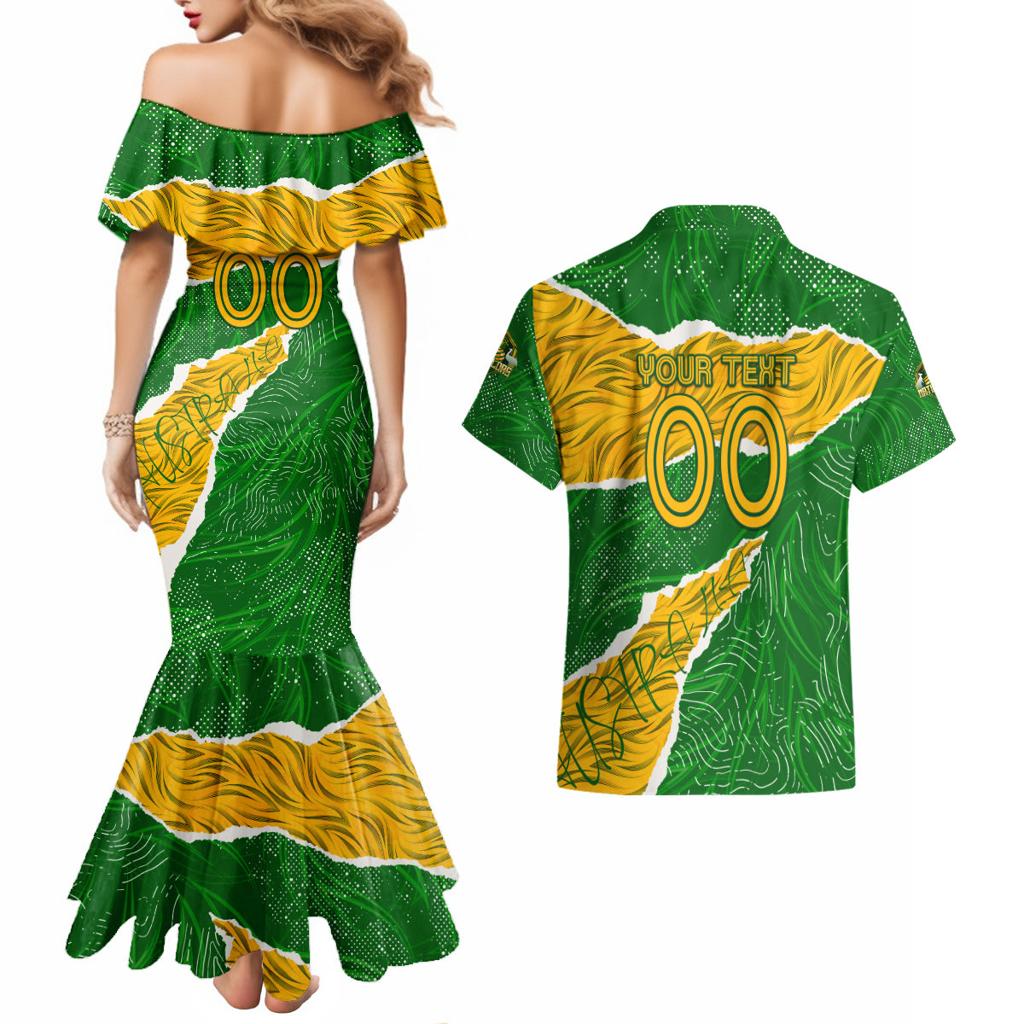 Personalised Matildas Couples Matching Mermaid Dress and Hawaiian Shirt Australia Soccer Fingerprint