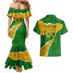 Personalised Matildas Couples Matching Mermaid Dress and Hawaiian Shirt Australia Soccer Fingerprint