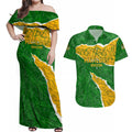 Personalised Matildas Couples Matching Off Shoulder Maxi Dress and Hawaiian Shirt Australia Soccer Fingerprint
