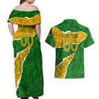 Personalised Matildas Couples Matching Off Shoulder Maxi Dress and Hawaiian Shirt Australia Soccer Fingerprint