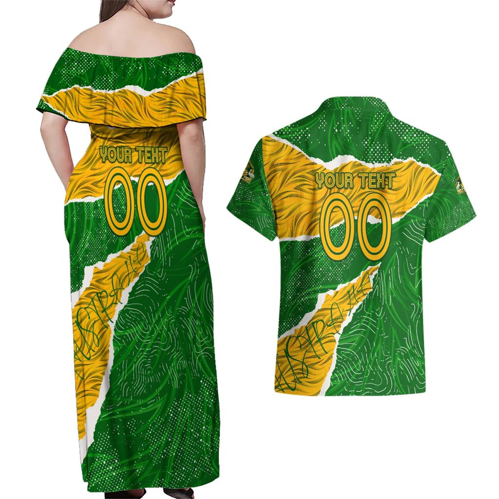 Personalised Matildas Couples Matching Off Shoulder Maxi Dress and Hawaiian Shirt Australia Soccer Fingerprint