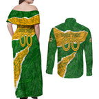 Personalised Matildas Couples Matching Off Shoulder Maxi Dress and Long Sleeve Button Shirt Australia Soccer Fingerprint