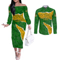 Personalised Matildas Couples Matching Off The Shoulder Long Sleeve Dress and Long Sleeve Button Shirt Australia Soccer Fingerprint