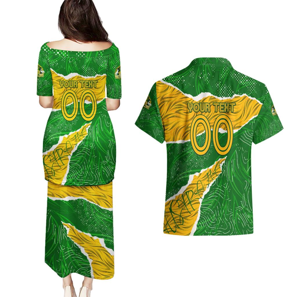 Personalised Matildas Couples Matching Puletasi and Hawaiian Shirt Australia Soccer Fingerprint