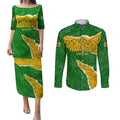 Personalised Matildas Couples Matching Puletasi and Long Sleeve Button Shirt Australia Soccer Fingerprint