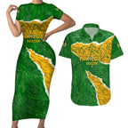 Personalised Matildas Couples Matching Short Sleeve Bodycon Dress and Hawaiian Shirt Australia Soccer Fingerprint