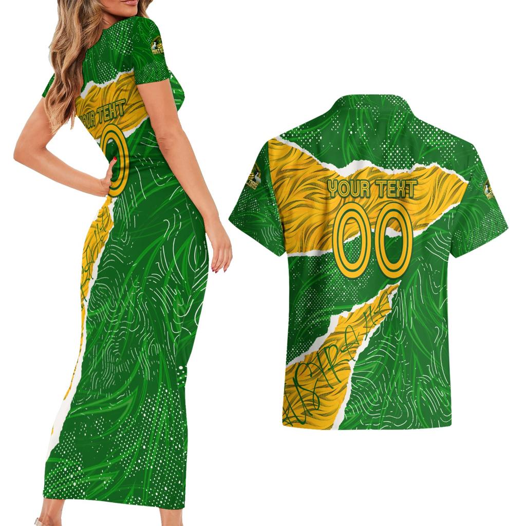 Personalised Matildas Couples Matching Short Sleeve Bodycon Dress and Hawaiian Shirt Australia Soccer Fingerprint