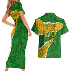 Personalised Matildas Couples Matching Short Sleeve Bodycon Dress and Hawaiian Shirt Australia Soccer Fingerprint