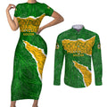 Personalised Matildas Couples Matching Short Sleeve Bodycon Dress and Long Sleeve Button Shirt Australia Soccer Fingerprint