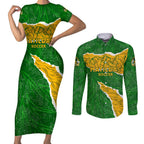 Personalised Matildas Couples Matching Short Sleeve Bodycon Dress and Long Sleeve Button Shirt Australia Soccer Fingerprint