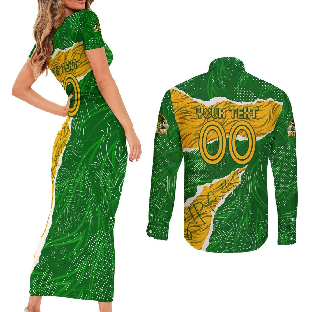 Personalised Matildas Couples Matching Short Sleeve Bodycon Dress and Long Sleeve Button Shirt Australia Soccer Fingerprint
