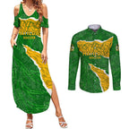 Personalised Matildas Couples Matching Summer Maxi Dress and Long Sleeve Button Shirt Australia Soccer Fingerprint