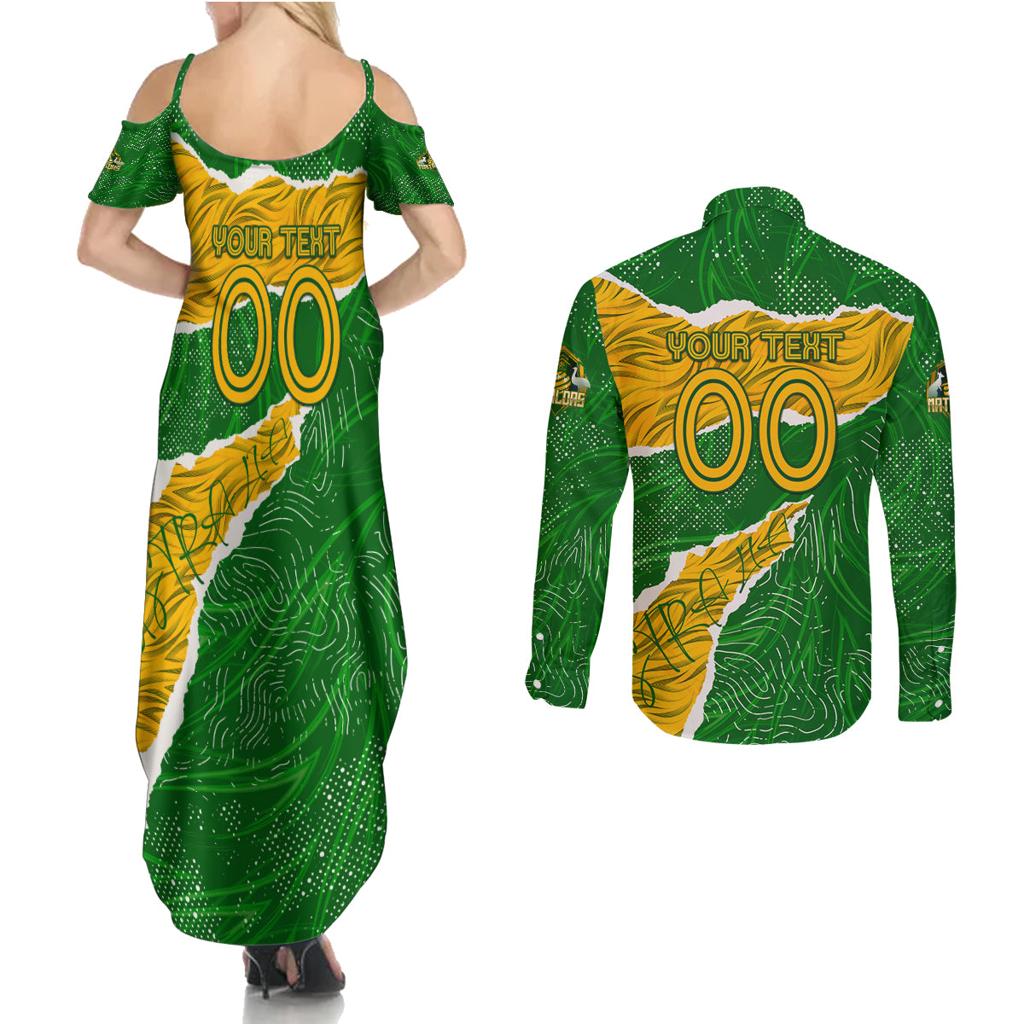 Personalised Matildas Couples Matching Summer Maxi Dress and Long Sleeve Button Shirt Australia Soccer Fingerprint