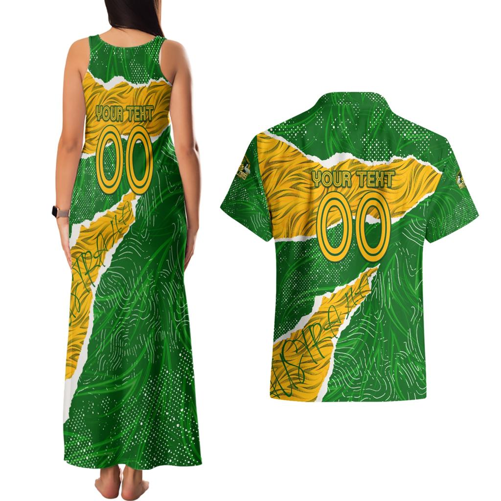 Personalised Matildas Couples Matching Tank Maxi Dress and Hawaiian Shirt Australia Soccer Fingerprint