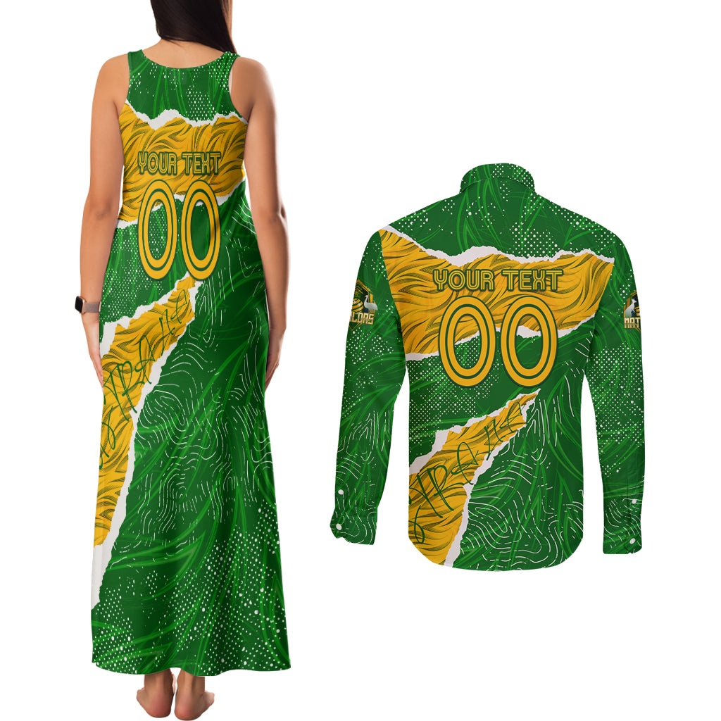 Personalised Matildas Couples Matching Tank Maxi Dress and Long Sleeve Button Shirt Australia Soccer Fingerprint