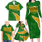 Personalised Matildas Family Matching Long Sleeve Bodycon Dress and Hawaiian Shirt Australia Soccer Fingerprint