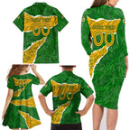 Personalised Matildas Family Matching Long Sleeve Bodycon Dress and Hawaiian Shirt Australia Soccer Fingerprint